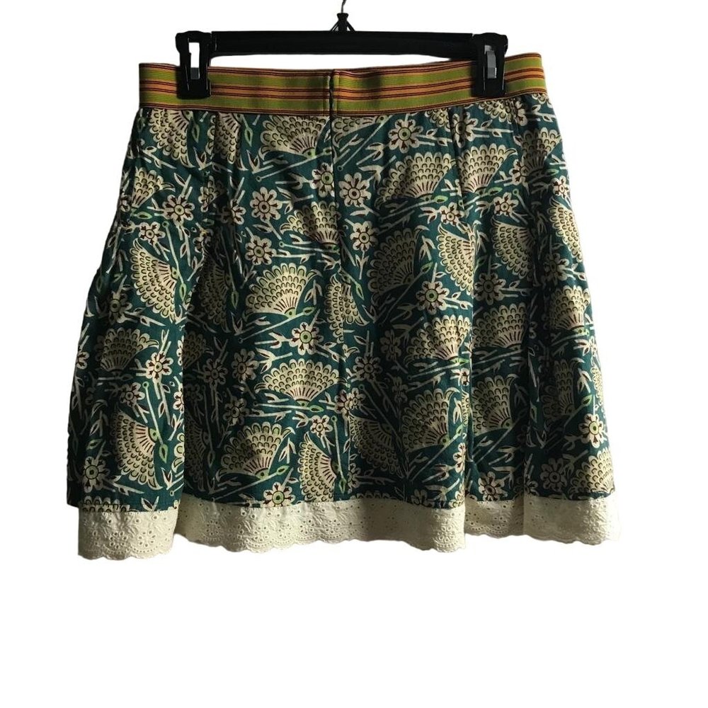 Free People Women's Skater Skirt Green Size 4 Lace Hem Elastic Waist Mini Skirt